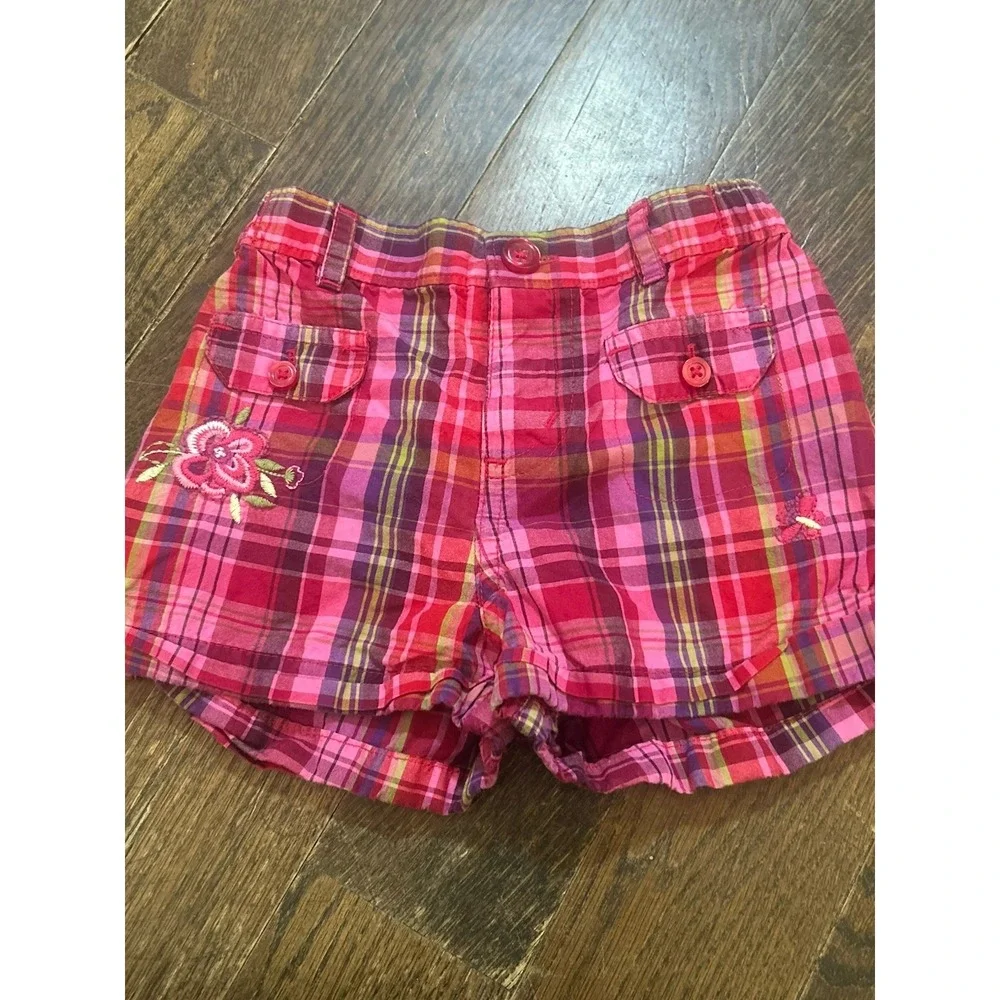 BabyGap Gap Toddler Girls Plaid Short Size 18-24 Month Embroidered Flowers